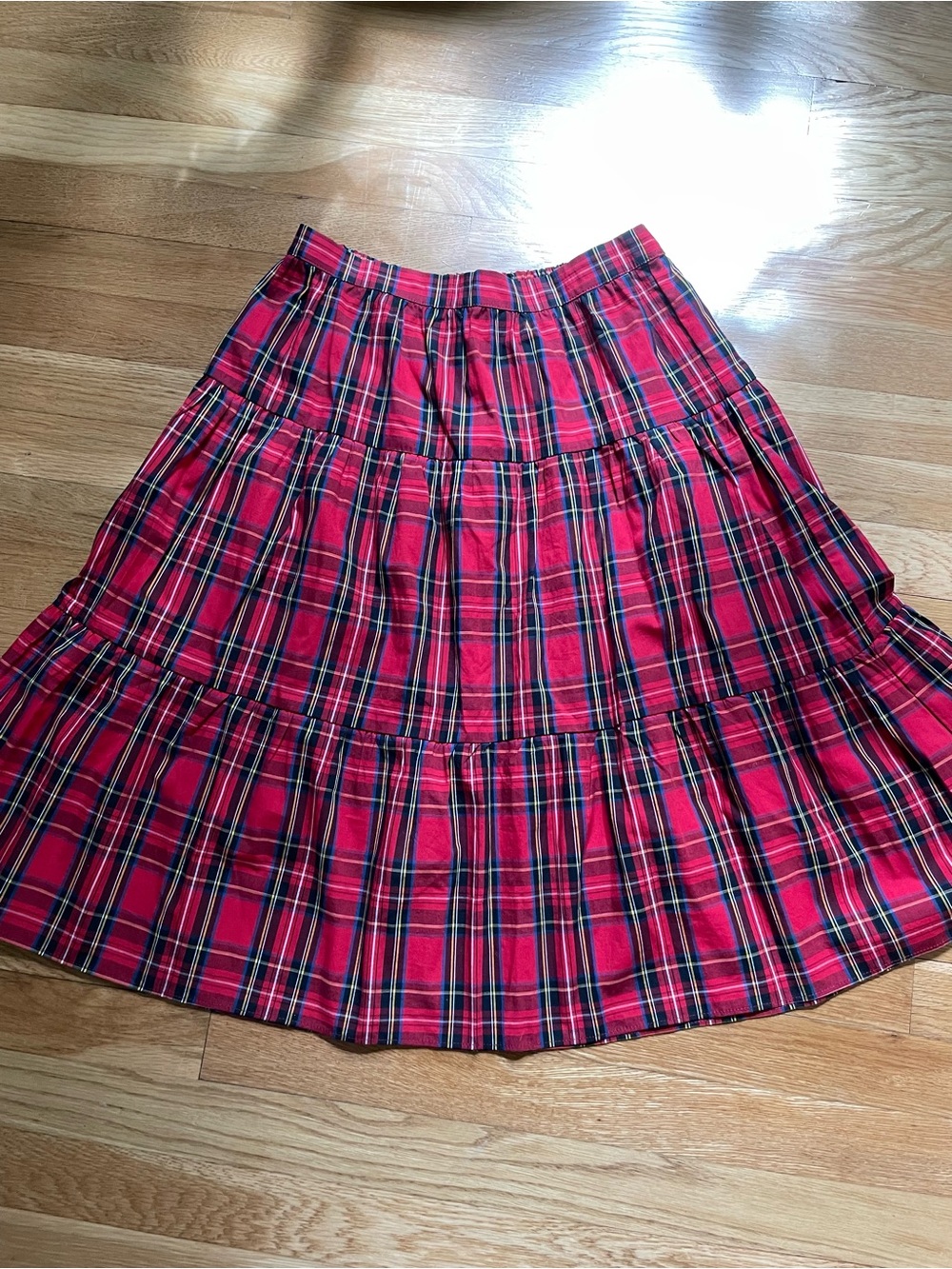 J. Crew Red Plaid Tiered Midi Skirt